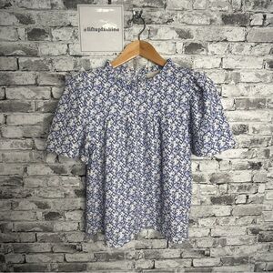 EUC LOFT Navy Blue, White, light purple Floral Blouse Size Small